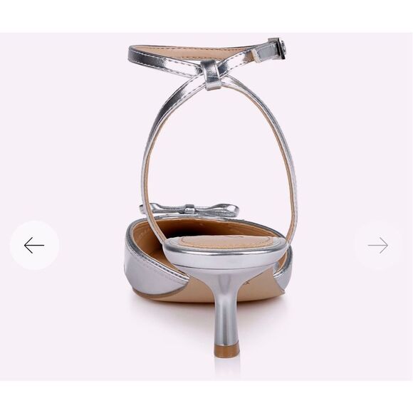 Jewel Badgley Mishka Talasia Pointed Toe Kitten Heels | Silver Metallic | Size 8 - Picture 5 of 16